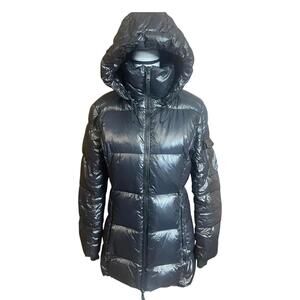 S13 New York Kylie Gloss Down Puffer Jacket in Jet Black Medium